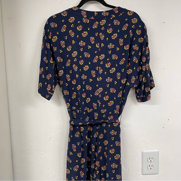 Boden Navy Blue Floral Wide Jumpsuit Belted Womens 12 Fall Casual Boho Modest - Picture 8 of 11